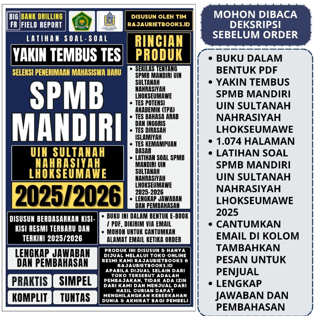 BUKU YAKIN TEMBUS TES SPMB MANDIRI UIN SULTANAH NAHRASIYAH LHOKSEUMAWE 2025 - SELEKSI MANDIRI UIN LH