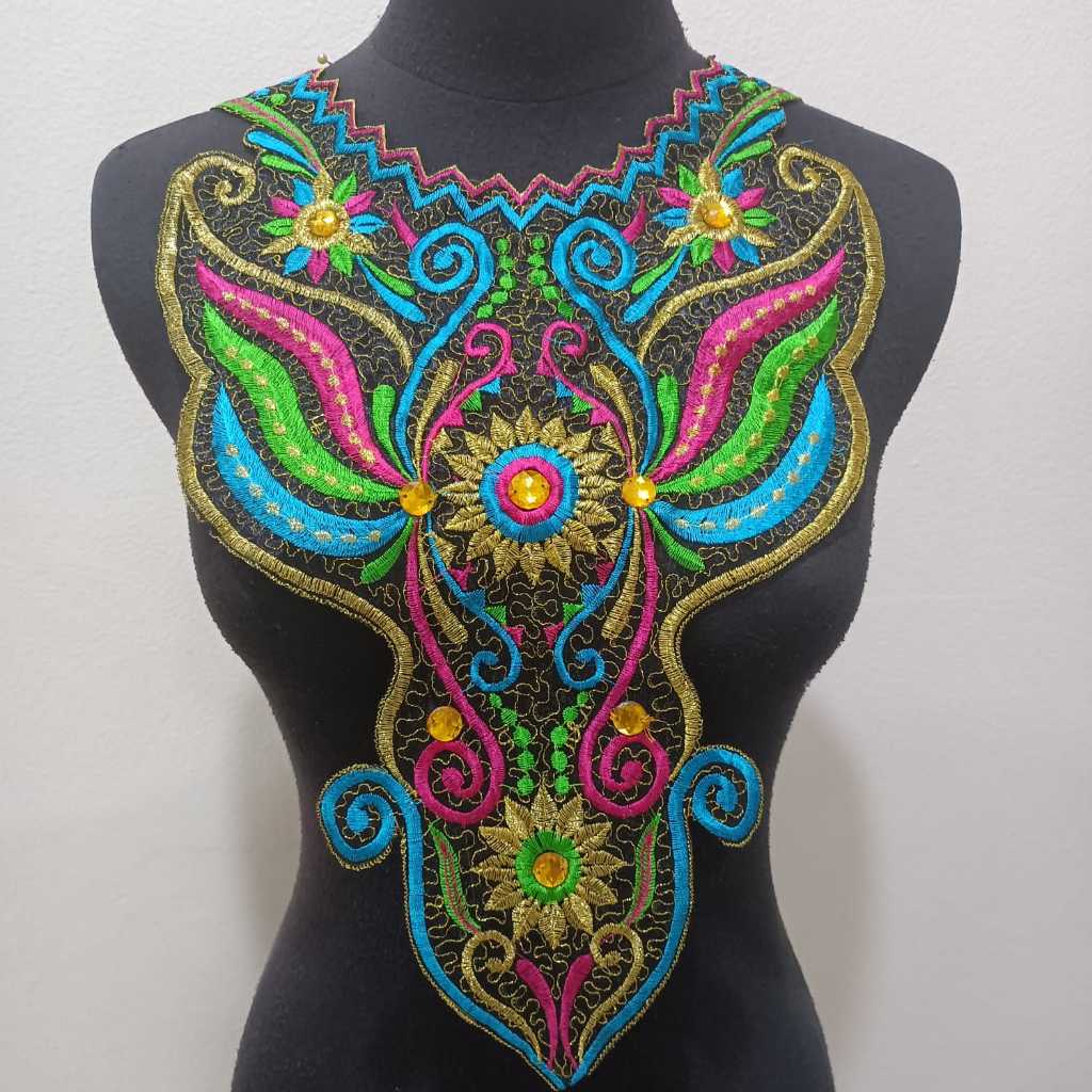 Aplikasi Bordir Leher Motif Etnik A90 Bordir Bunga Bordir Renda Manik Bordir Patch Renda