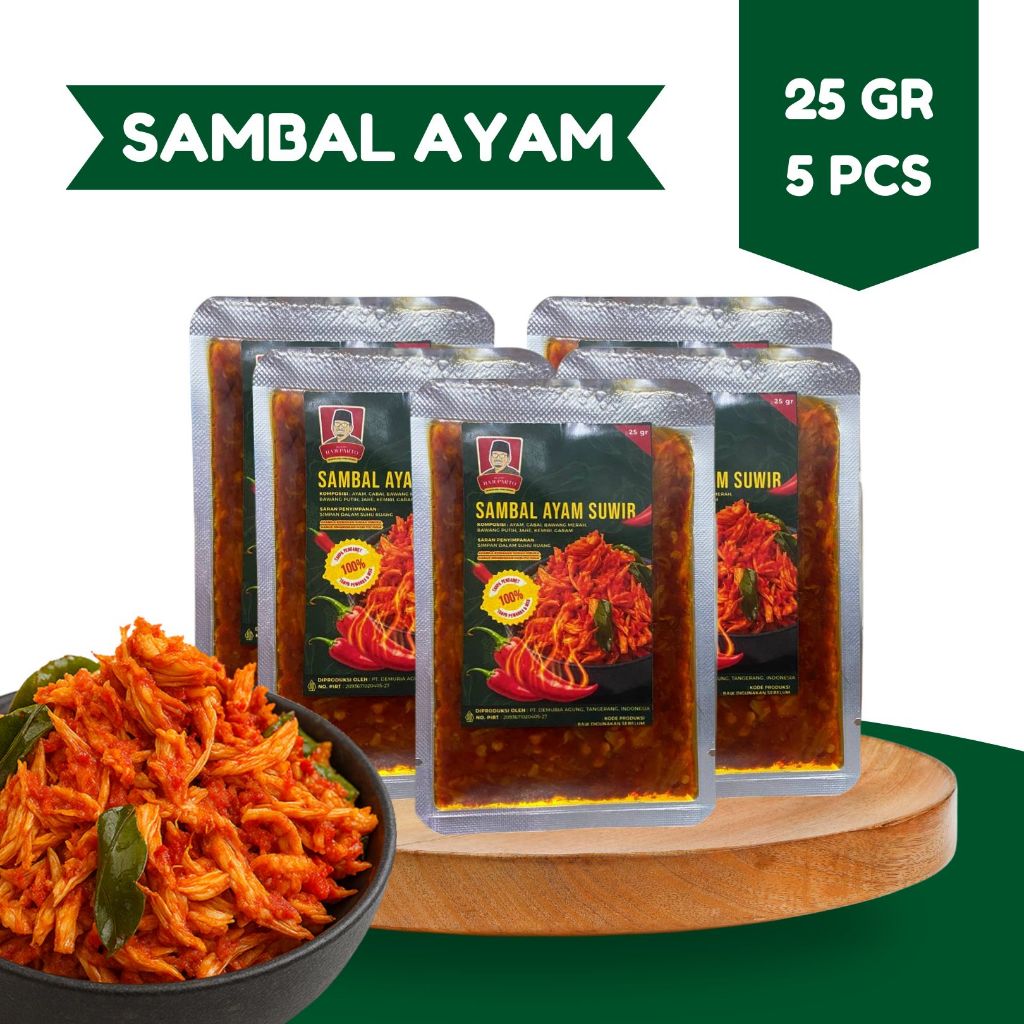 

PAKET 5 PCS Sambal Ayam Suwir Bumbu Haji Parto 25 gram - Tanpa MSG & Tanpa Pengawet
