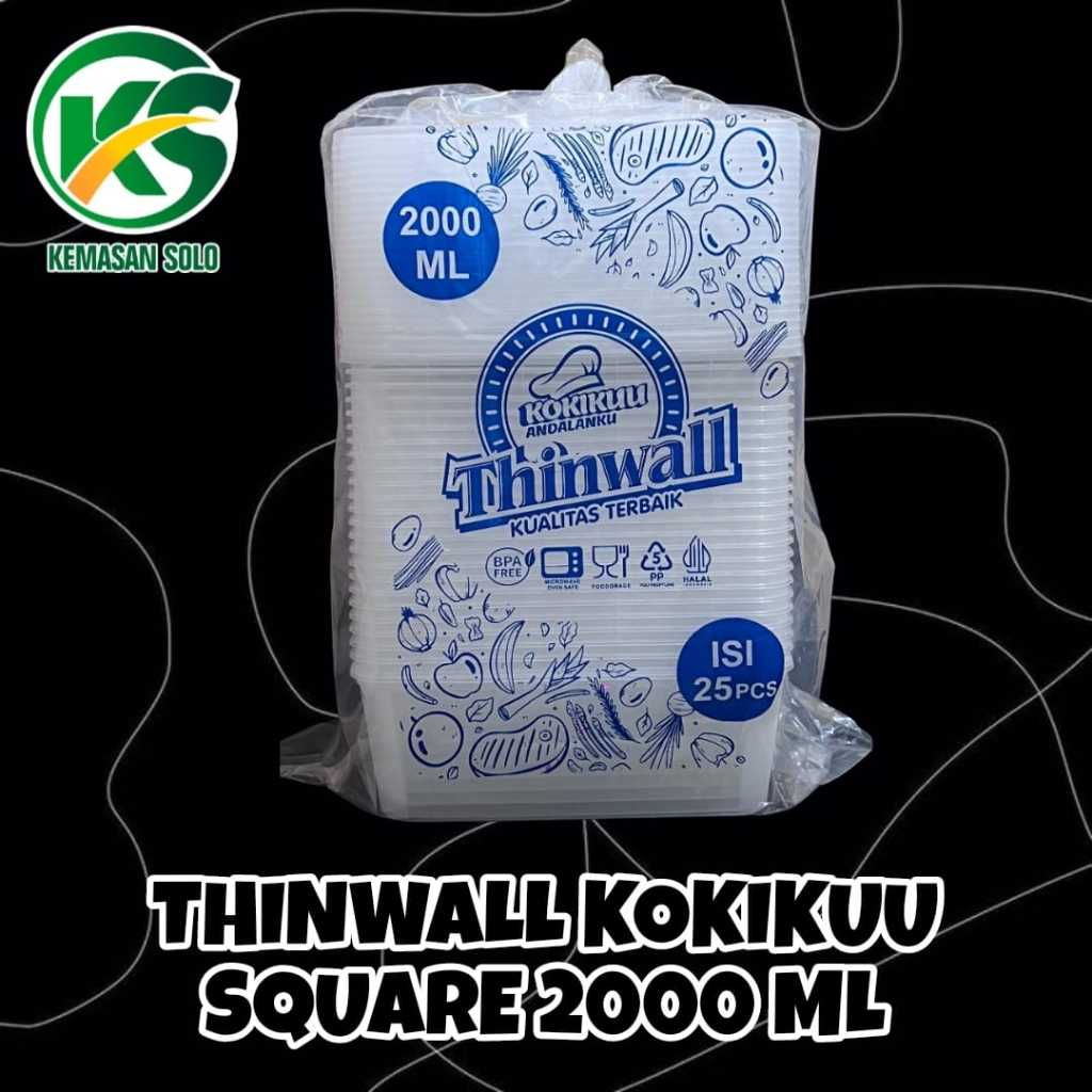 Thinwall Square 2000 ml KOKIKUU Thinwall kotak makan 2000 ml KOKIKUU