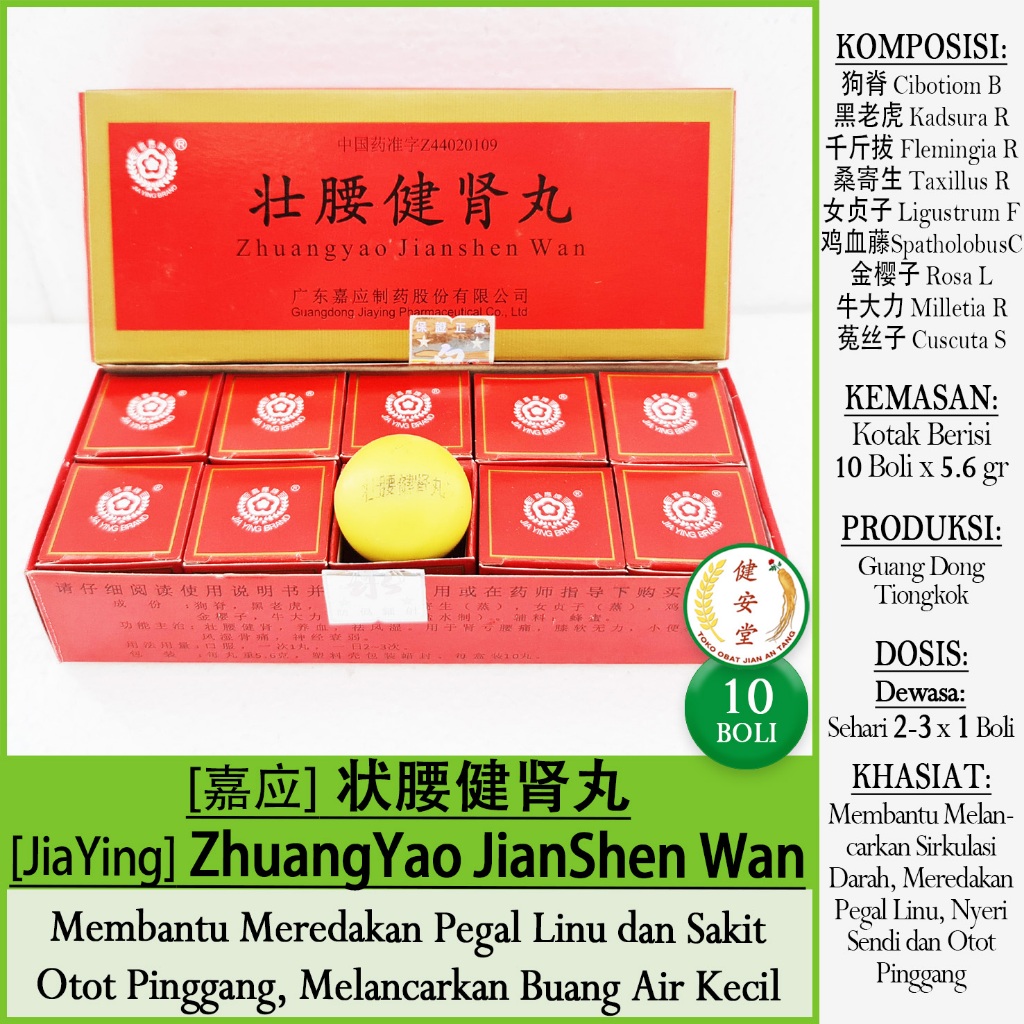 [JiaYing] ZHUANG YAO JIAN SHEN WAN [10 Boli] Meredakan Pegal Linu-Sakit Otot Pinggang-Lancar Kencing