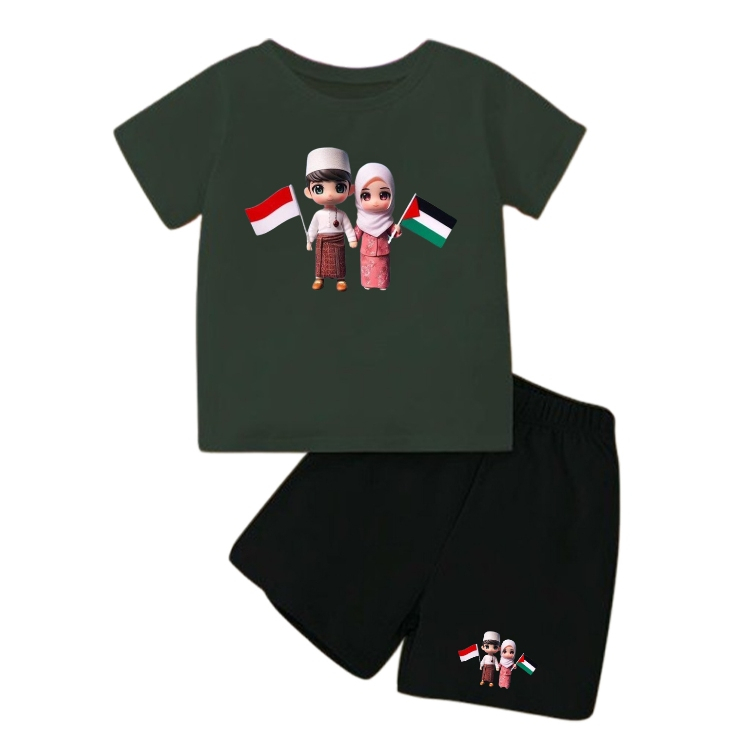 DC SETELAN BAJU ANAK MOTIF PALESTINA INDONESIA -  SET BAJU ANAK LAKI LAKI DAN PEREMPUAN 2-10 TAHUN T