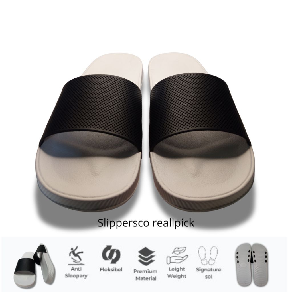 sandal polos basic hitam putih pria wanita premium original sandal slide selop simple casual