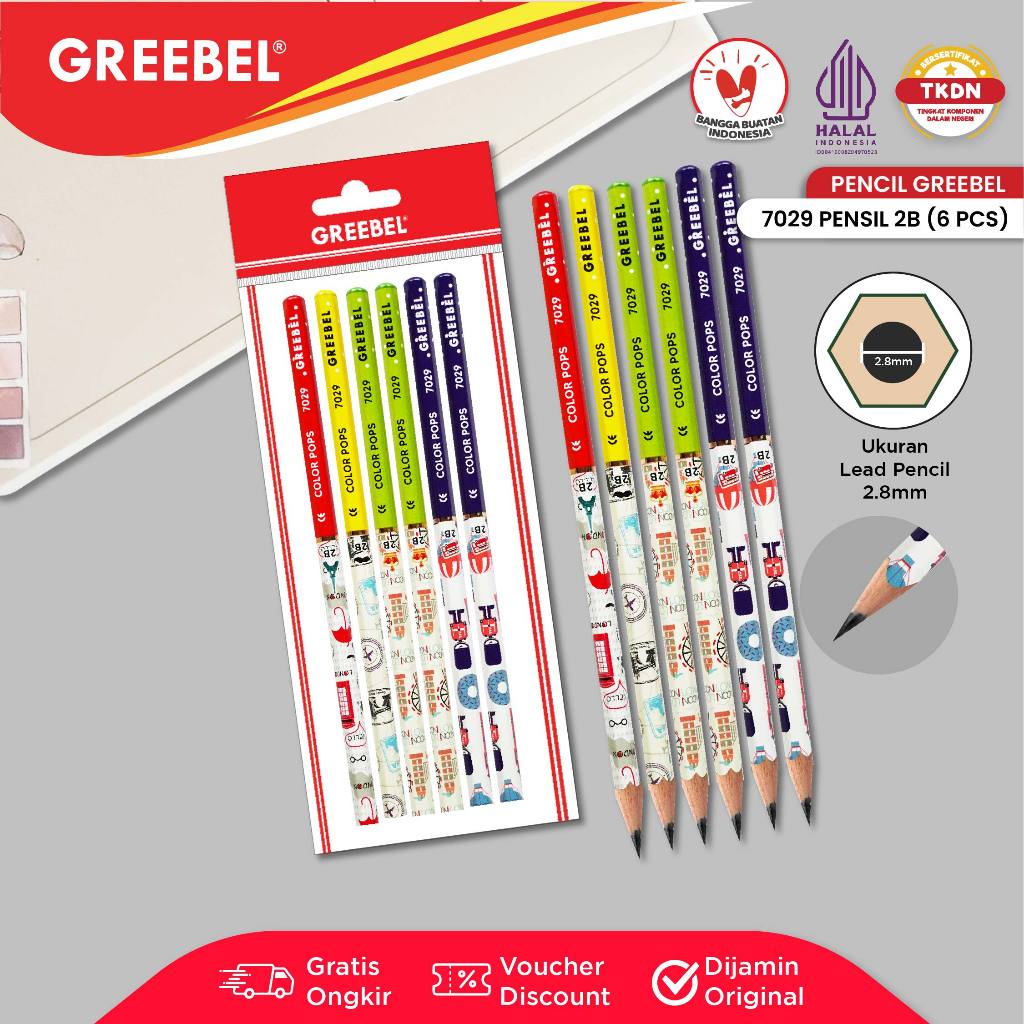 

GREEBEL Pensil Tulis 2B 7029 Color Pop (6PCS/SET) Pencil Kayu Karakter / Grafit Graphite / Pensil Ujian Sekolah / Gambar