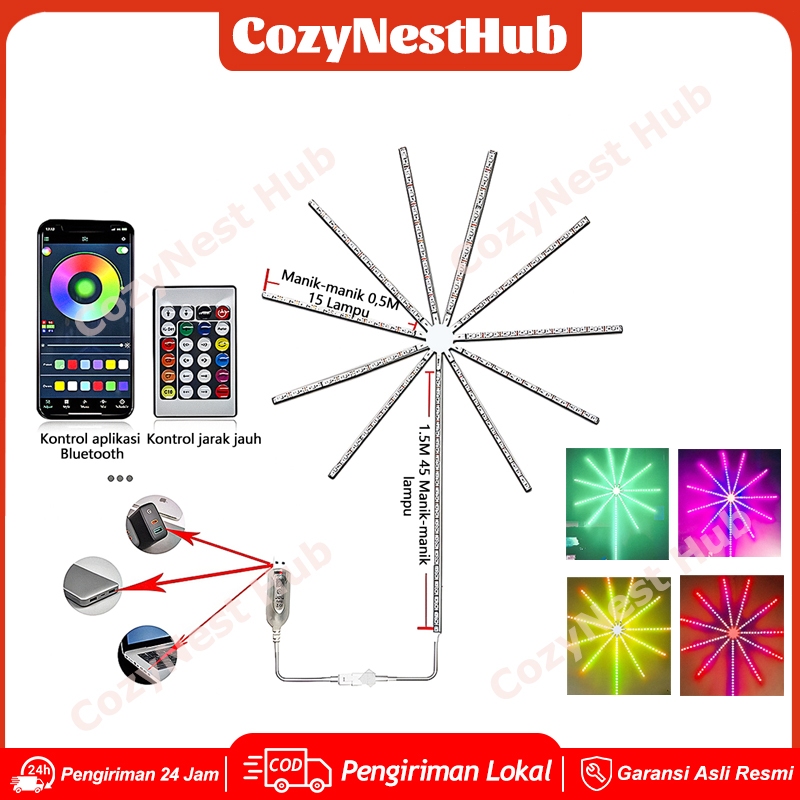 Lampu Strip Kembang Api LED Strip Dekorasi Kembang Api RGB / Kontrol Aplikasi Penuh Warna + Pengontr