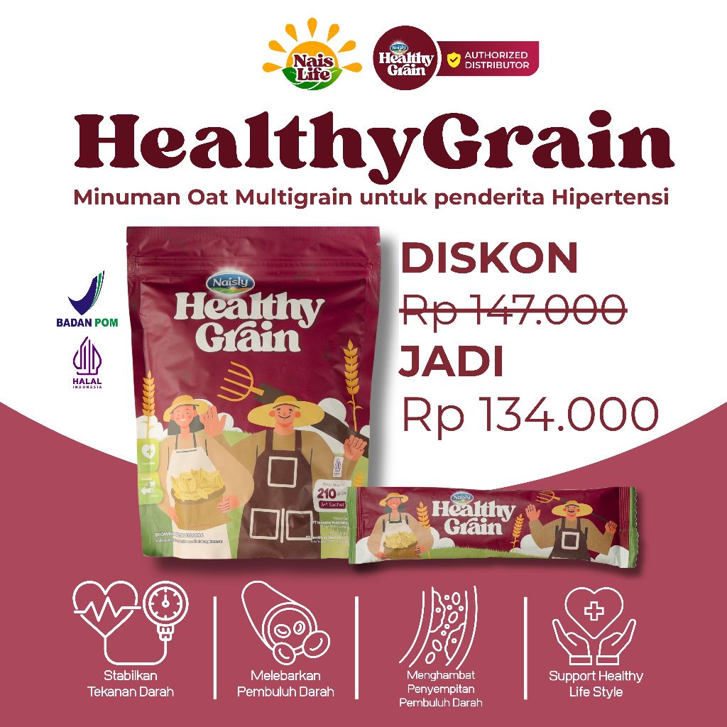 

HealthyGrain 1 Pouch Asli Oat Multigrain Sehat untuk Menurunkan Hipertensi Original Official Store