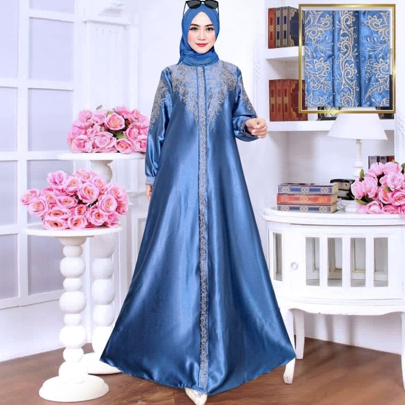 GBS - Gamis Bordir Satin Cristal Premium Quality Original Set Hijab Gamis Polos Bordir Gamis Satin P