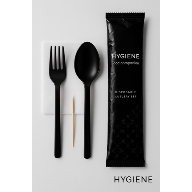Sendok Garpu Set Plastik PREMIUM HITAM | Cutlery Set Tissue Tusuk Gigi | Peralatan Makan Katering