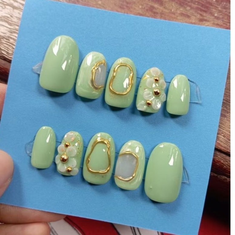NAIL ART WEDDING/KUKU PALSU Sage green