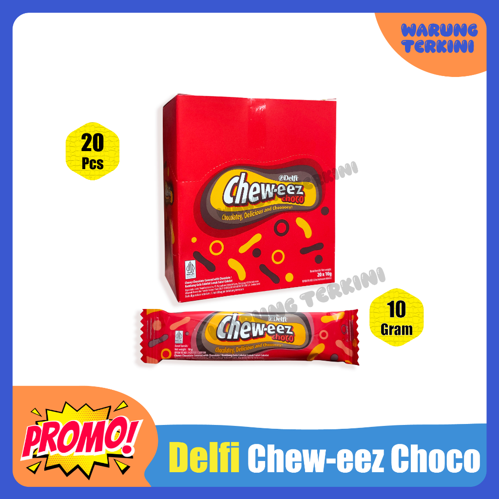 

Delfi Cheweez Choco 1 Box 10g | Kembang Gula Cokelat Lunak Salut Cokelat