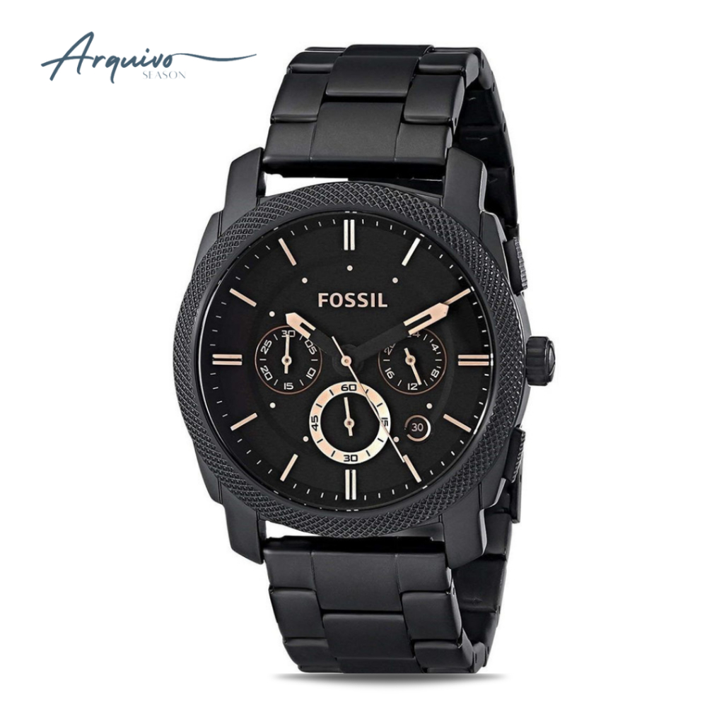 Jam Tangan Pria Fossil Machine Chronograph Black Stainless Steel Sporty Mewah Original FS4682
