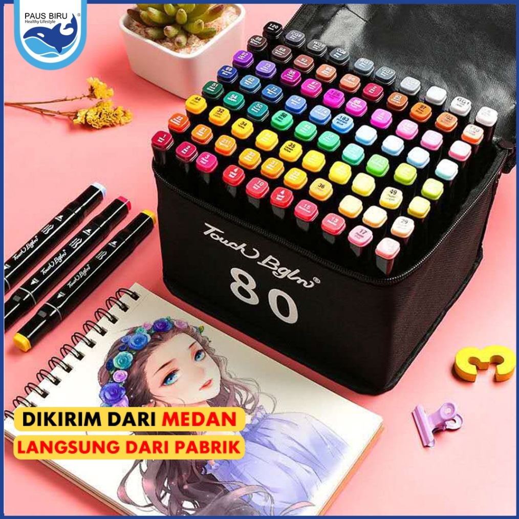 

KODE G9K Paus Biru Medan Aimilo Spidol Warna Warni 1 Set Sketch Marker 2 Tip Touch Marker 4868 Warna