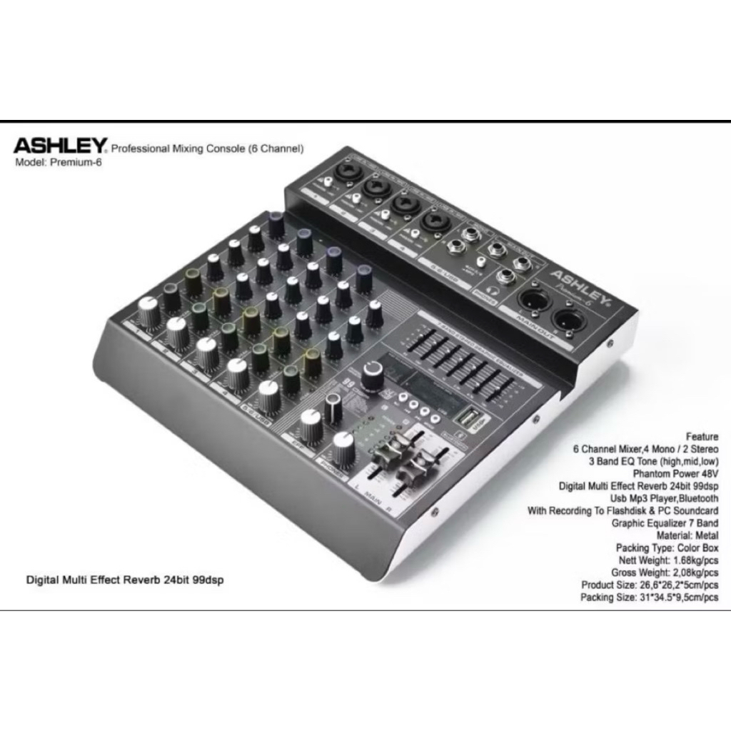 MIXER 6 CHANNEL ASHLEY PREMIUM6 PREMIUM 6 PREMIUM-6 ORIGINAL GARANSI RESMI 1 TAHUN