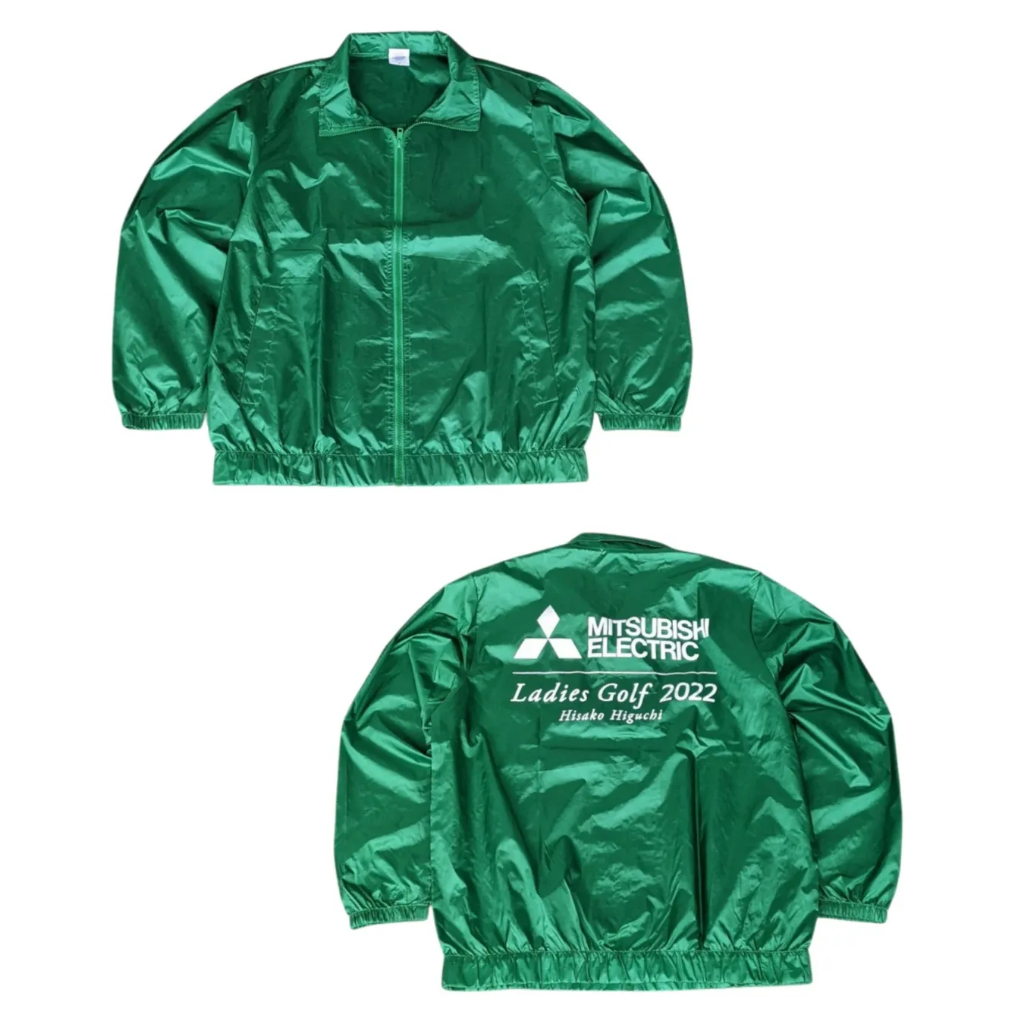 MITSUBISHI - Jaket Vintage Kasual Unisex Pria Wanita Satin Hijau Size M