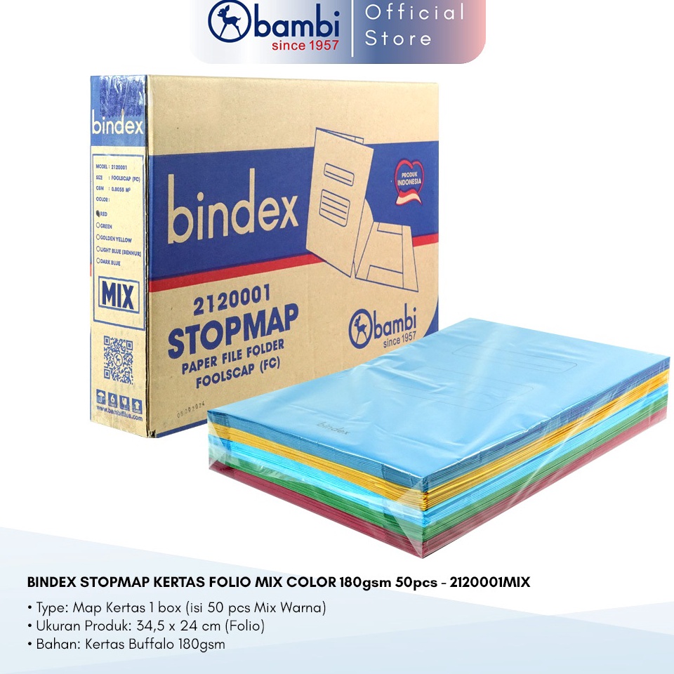 

KODE Y47F Bindex Paper Stopmap Folio Tebal 18 Gsm Mix Color Isi 5 Pcs Original