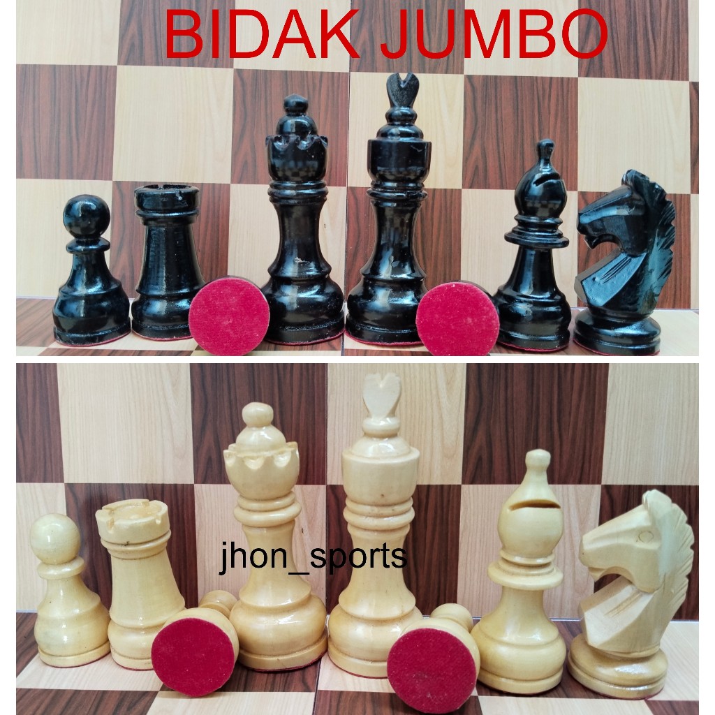 BIDAK CATUR KAYU MODEL BANDUNG UKURAN JUMBO FREE 1 POUCH BIDAK