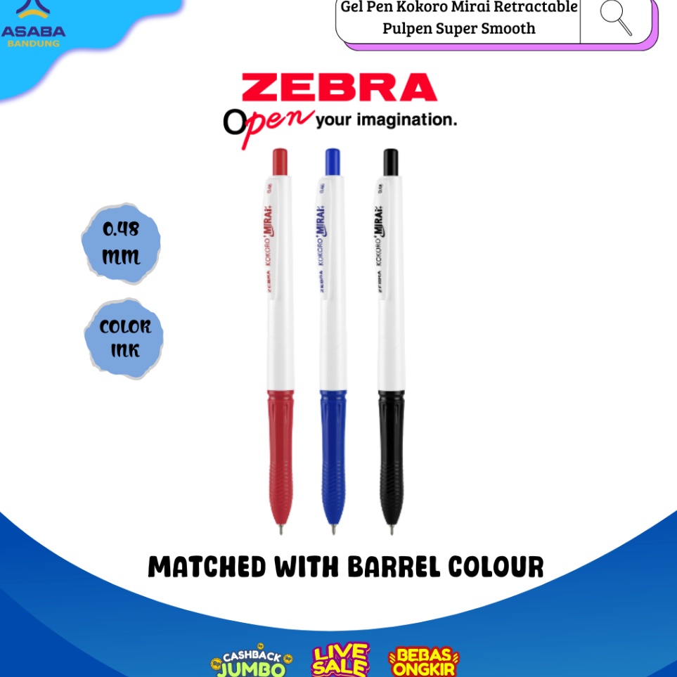 

KODE B64R Asaba Bandung Zebra Gel Pen Kokoro Mirai Retractable Pulpen Super Smooth 48mm SET 12 LUSIN