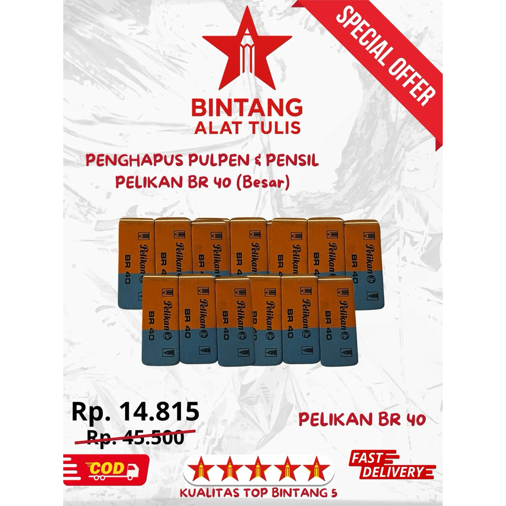 

Penghapus Pelikan BR 40 Besar | Penghapus Pensil & Pulpen | Eraser Dual Function Original