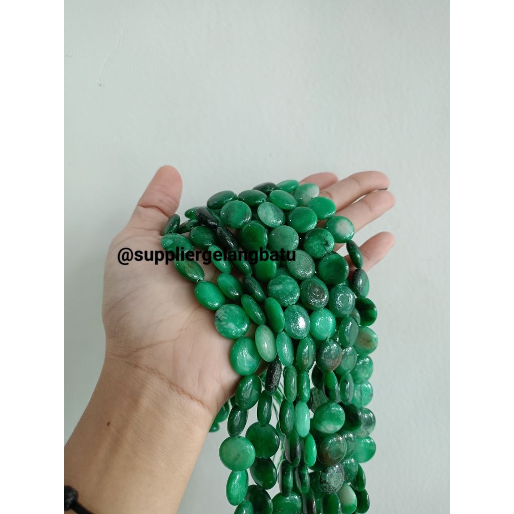 Batu giok hijau Burma bulat 20mm aksesoris bahan gelang kalung hijau