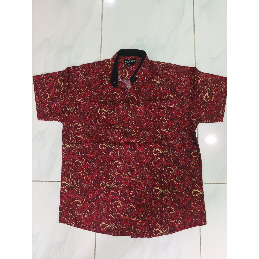 Kemeja Batik Lengan Pendek Pria - Merah Kuning