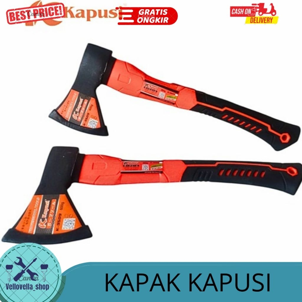 Kapak Kapusi Kapak belah kapak kayu gagang karet 600g premium berkualitas