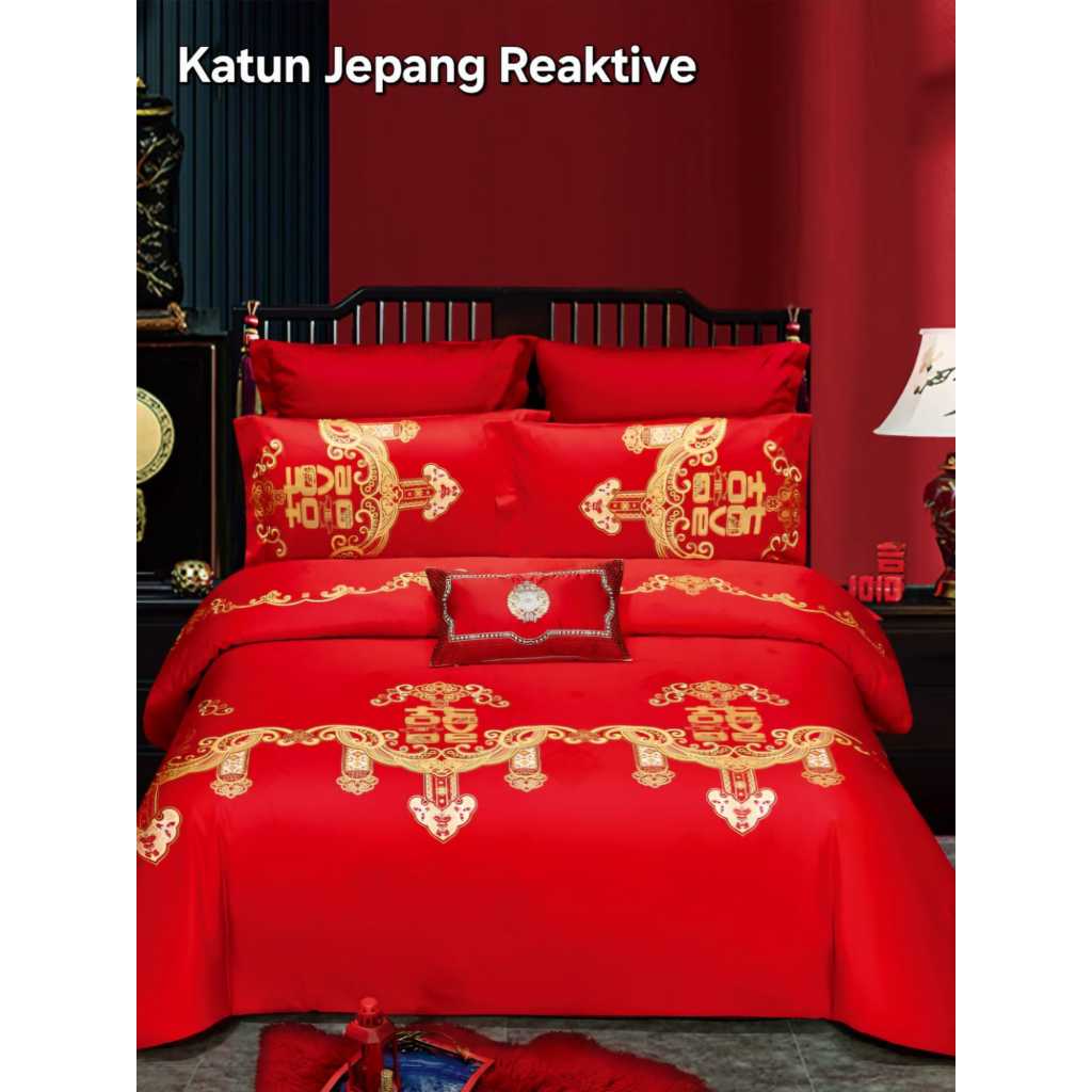Sprei dan Bedcover Set Katun Jepang Import motif Wedding / Sprei chinese wedding / Sprei merah weddi