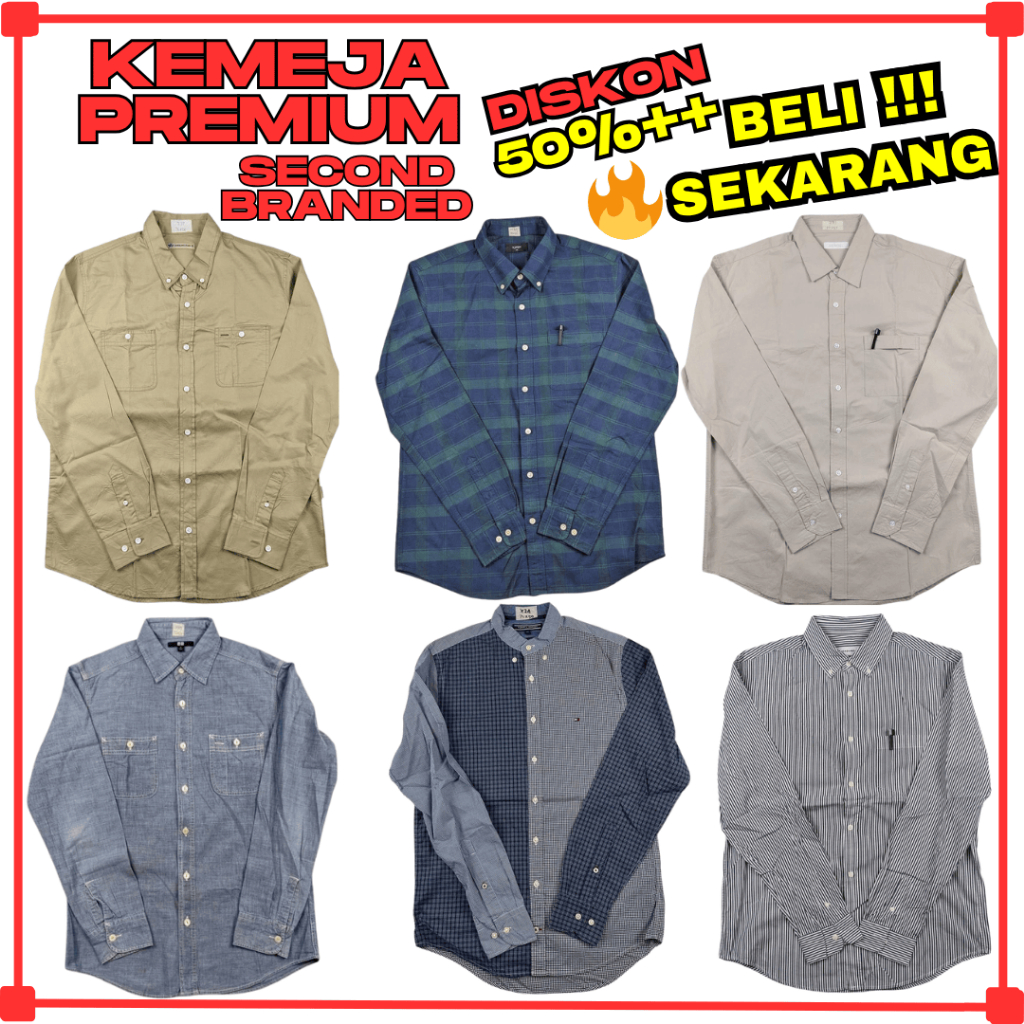 Kemeja Second Branded Pria | Baju Bekas Preloved Casual Formal Koko Sanghai Lengan Panjang/Pendek Uk