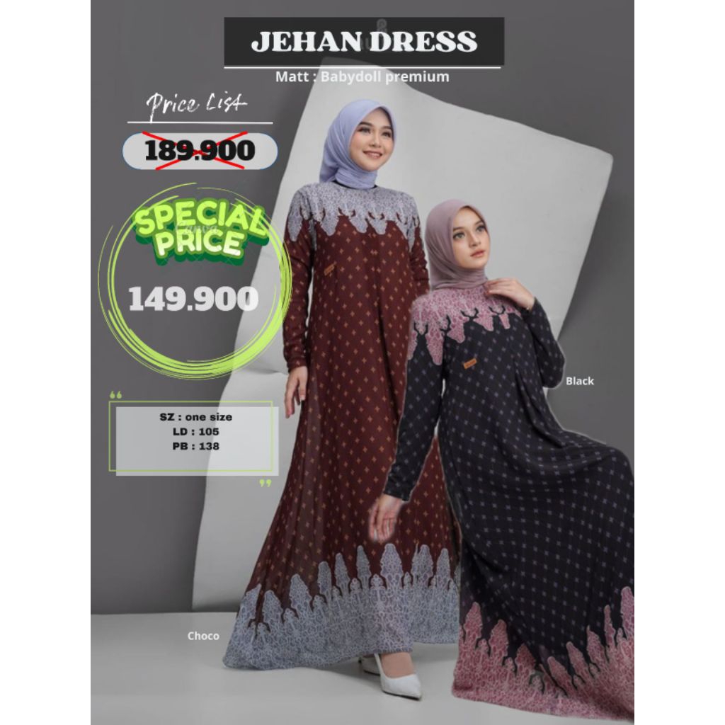 Jehan Dress By Quinza / Beat seller / Gamis murah / Babydoll