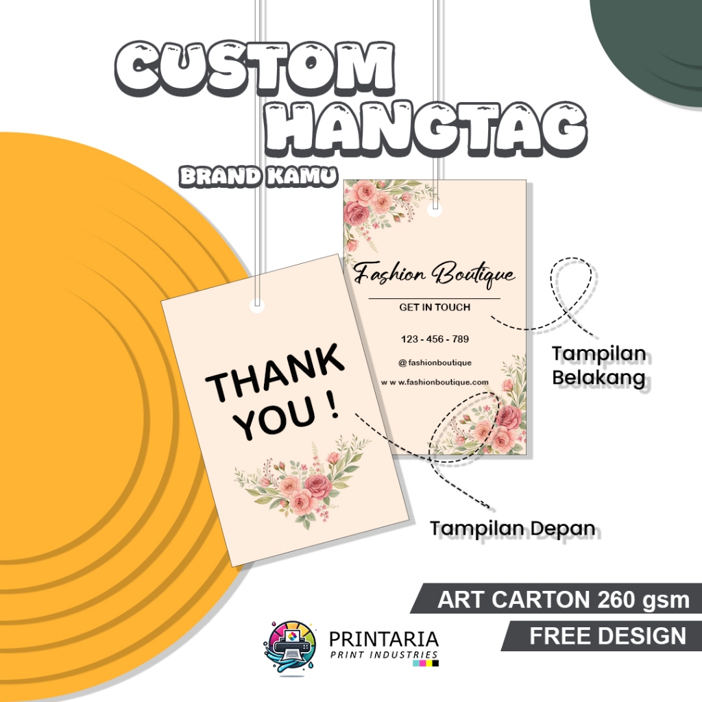 

Cetak Hangtag Custom Nama Usaha | Desain Sendiri | Label Produk Kemasan
