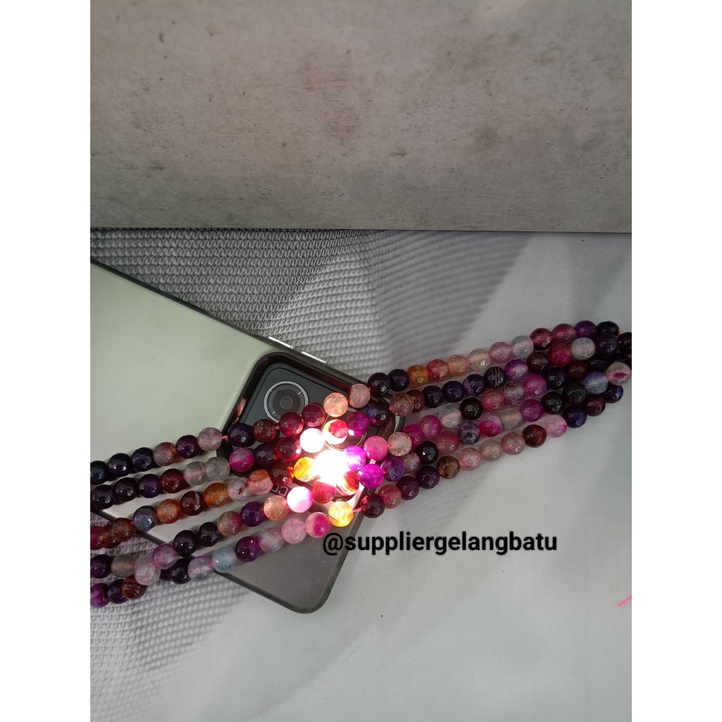 bahan batu 8mm purple candy fluorite cutting natural ungu Putih hitam pink