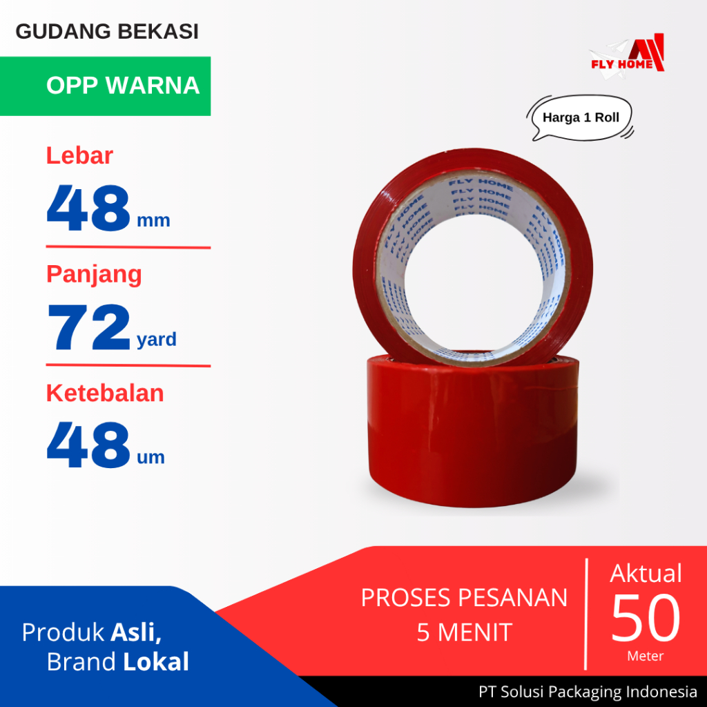 

FLYHOME 1Roll Lakban Warna Merah 48x72Y 2inchi 72 yard