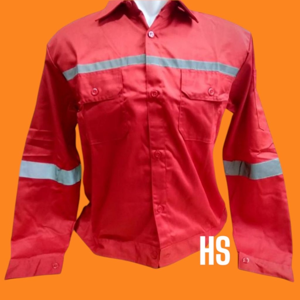Baju safety kerja proyek lengan panjang Baju k3 proyek -Merah