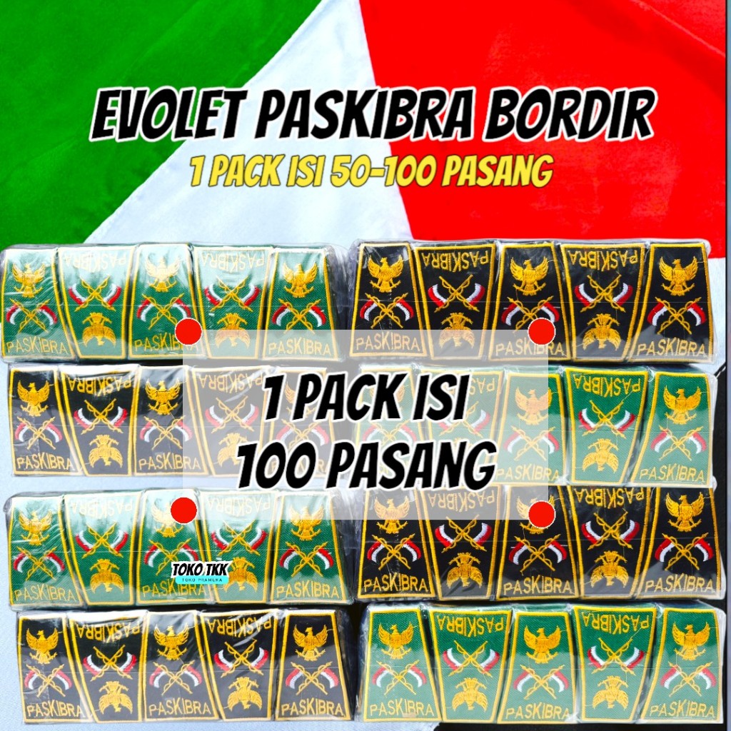 Grosir (100pasang) Evolet paskibra bordir / evolet paskibra hijau / hitam bordir