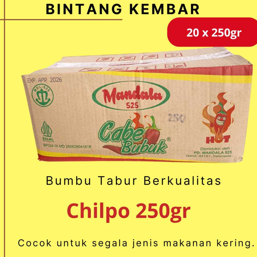 

Bumbu Tabur Instan Cabe Bubuk Chilpo Merek Mandala 525 250gr ( 20 sachet )