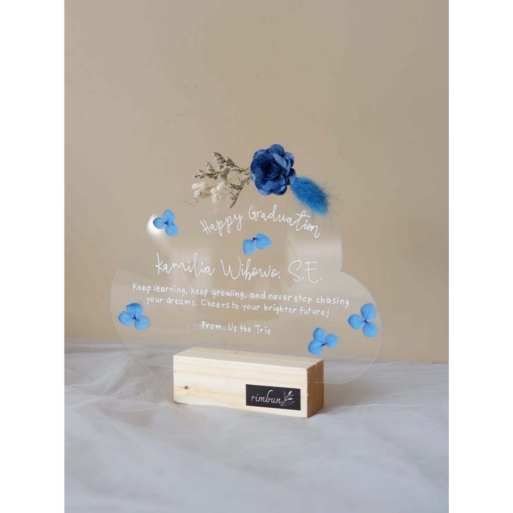 Klaudz Akrilik -Bunga Kering Custom Notes - Hadiah Kado Wisuda Graduation Anniversary - Wedding Vale