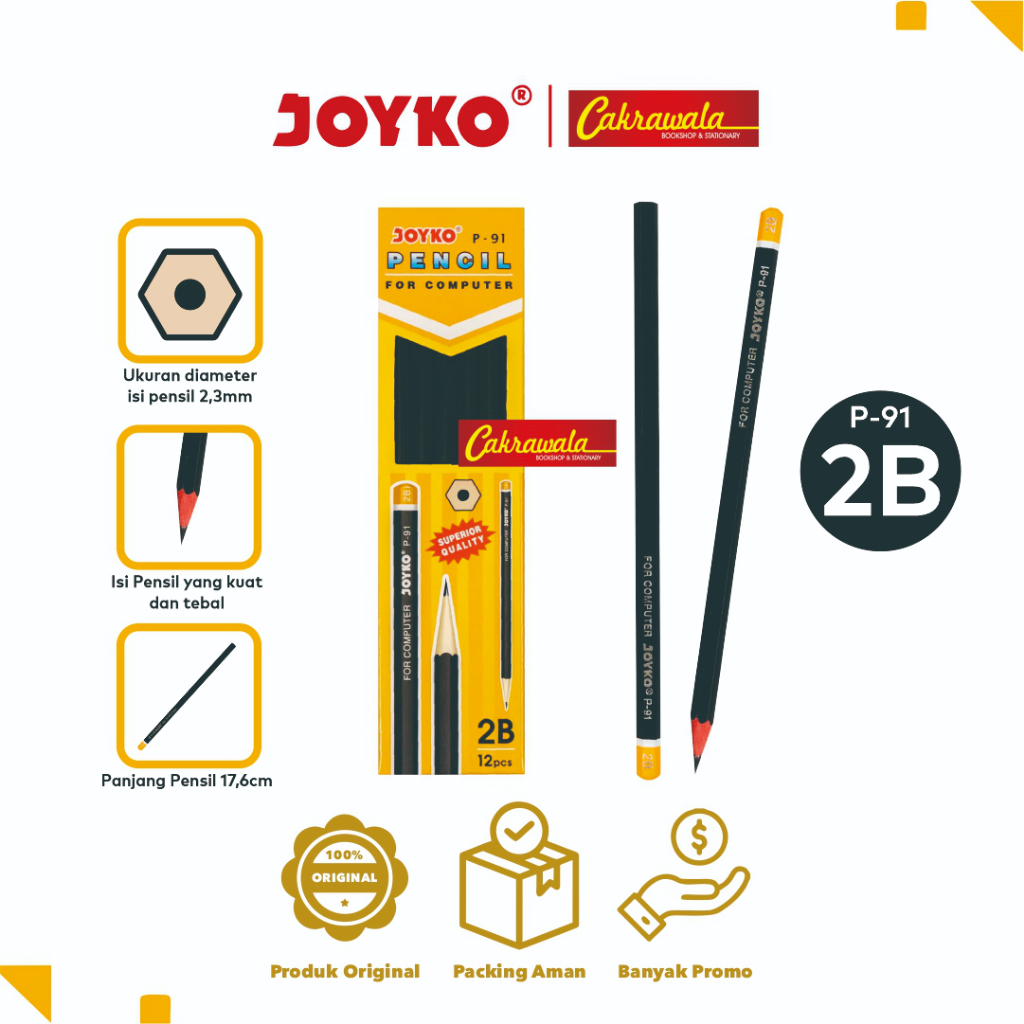 

JOYKO Pensil 2B P-91 | Pencil For Computer | Pensil Sekolah Untuk Ujian Tulis & Gambar