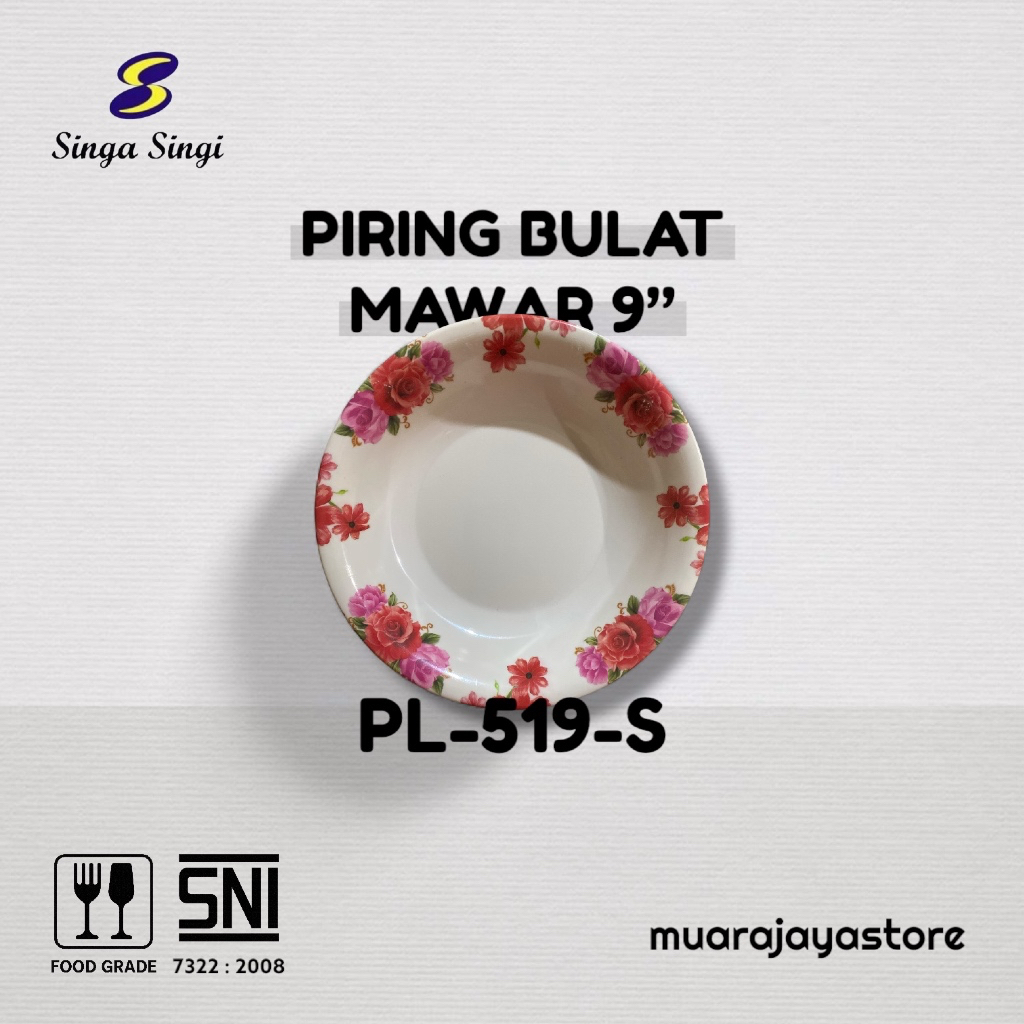 Singa Singi MelamineWare | Piring Bulat Motif Mawar 9 inch