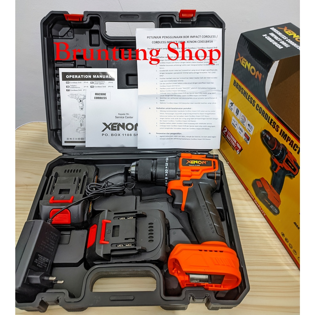 Brushless Cordless Impact Drill X-CDID1845A Xenon Mesin Bor Kayu dan Besi Tanpa Kabel Nirkabel 2 Bat