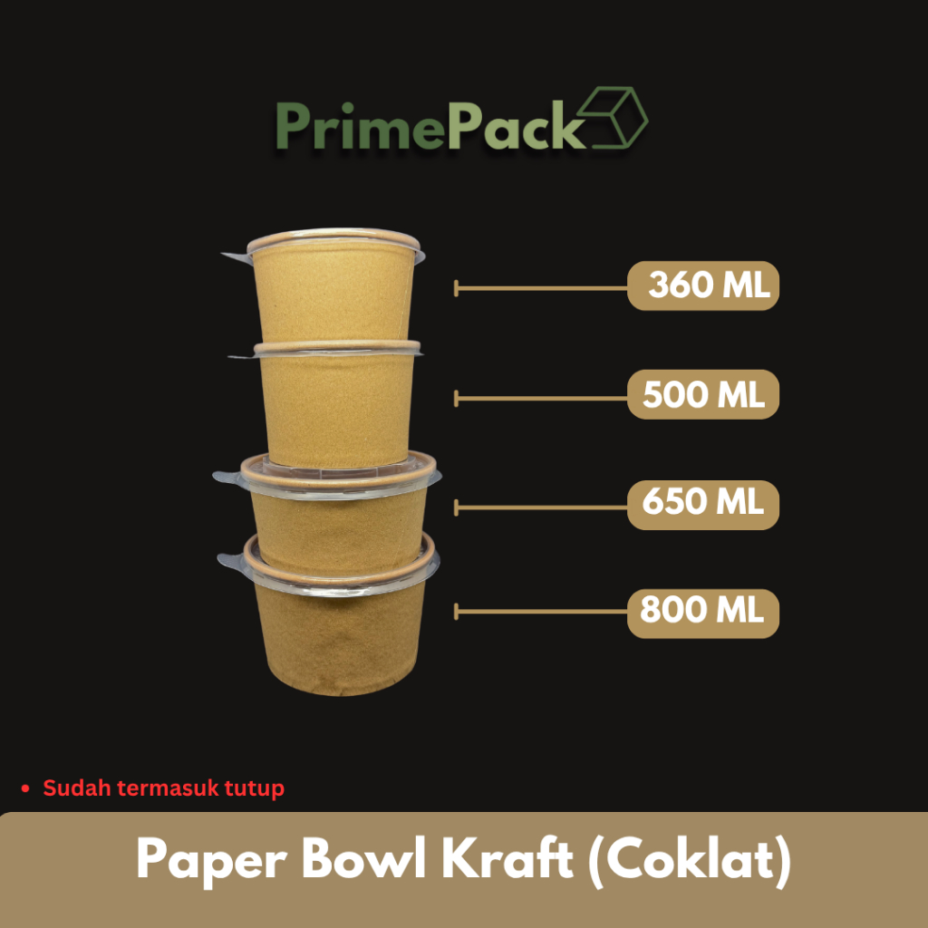 Paper Bowl Kraft Nafa Coklat Mangkok Kertas Makanan Tahan Panas Kuat Anti Bocor Food Grade Rice Bowl