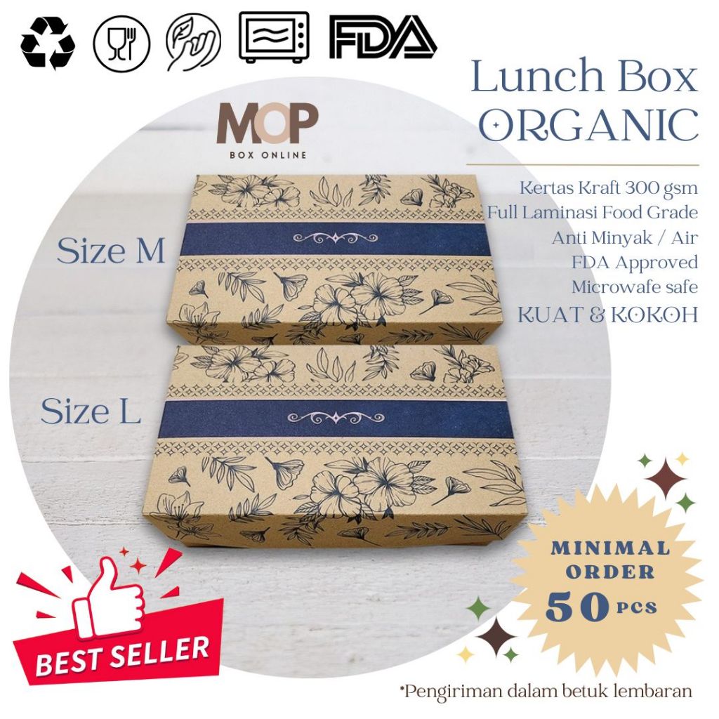 Paper Lunch Box Kraft ORGANIC Laminasi Anti Minyak Tahan Air Food Grade LunchBox Kraf Coklat Murah S