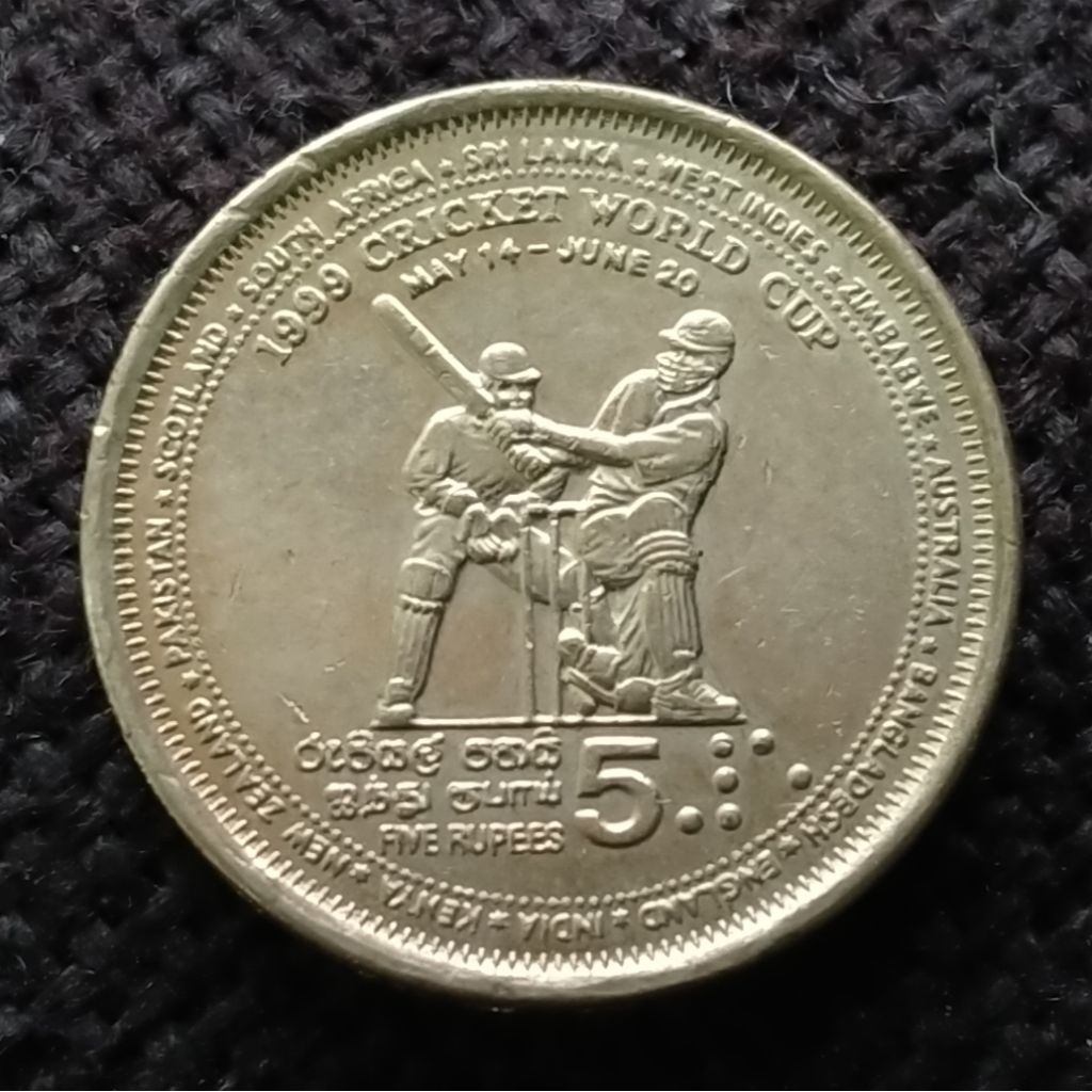 Koin Kuno Sri lanka 5 Rupee tahun 1999 CommemorativecPiala dunia kriket Kalkuta | Koin Asing Mancane