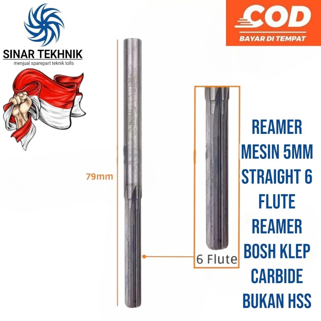 Reamer Mesin 5mm Straight 6 Flute Reamer Bosh Klep Carbide Bukan HSS