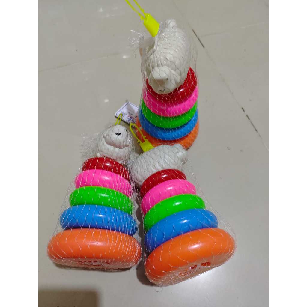 mainan edukatif bayi / anak ring donat 5 susun + domba / toping shawn the sheep /donat kambing