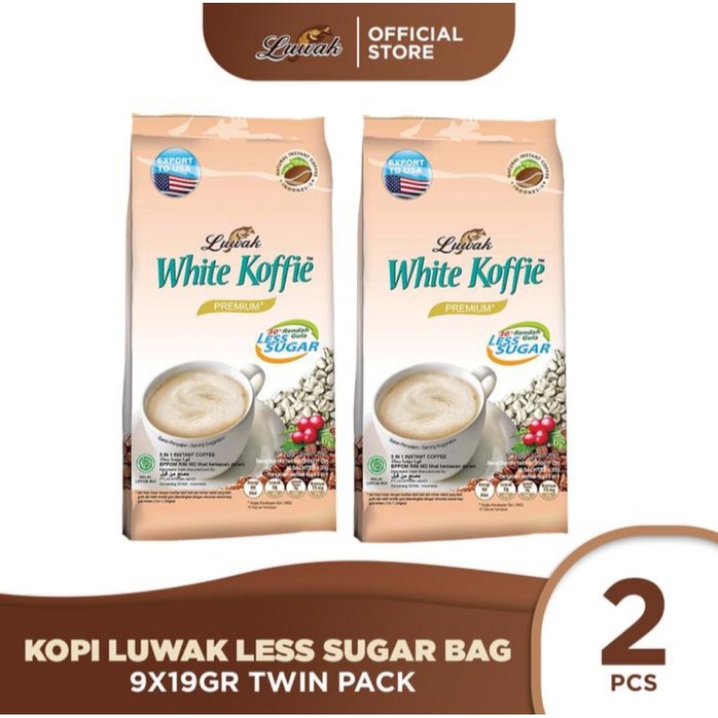 

Kopi Luwak White Koffie Less Sugar Bag 9 x 19 gr