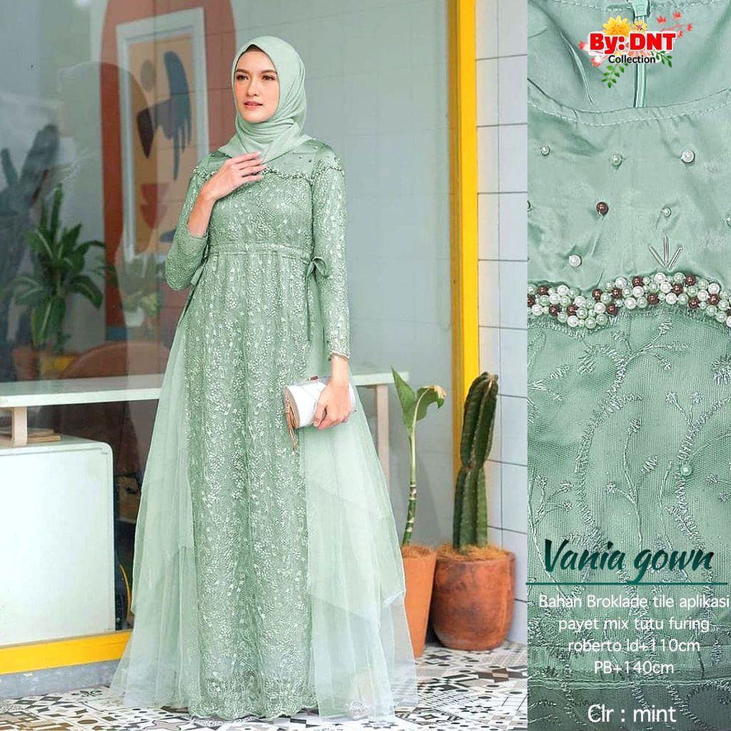 Vania Dress Brokat Fashion Muslim Wanita Gamis Baju Kondangan Lamaran Wisuda Brukat Modern Terbaru