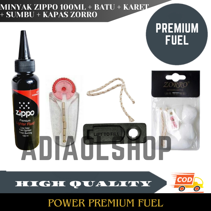 Minyak Zippo Refill Isi Ulang Batu Zippo / Sumbu Zippo / Penutup Zippo / Kapas Zippo