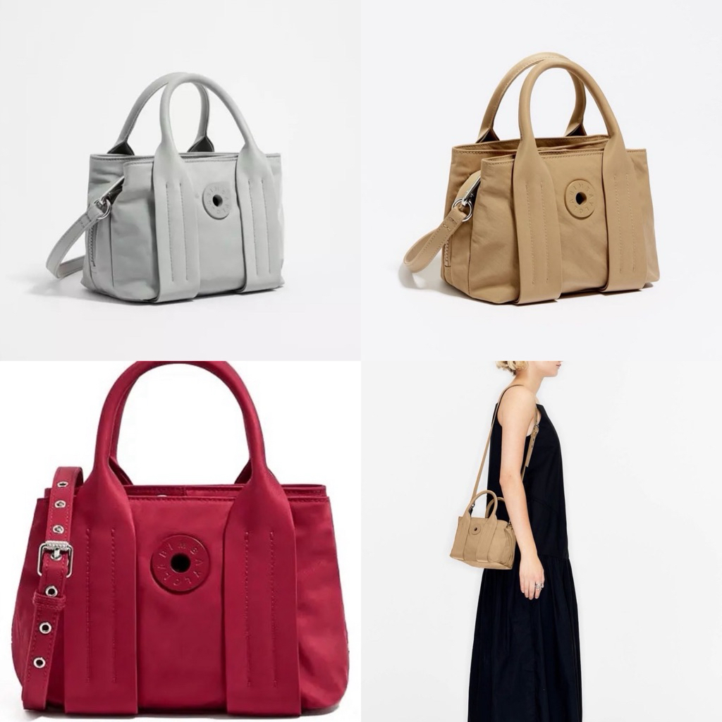 Bimba Y Lola XS Tan Nylon Tote Bag Red Light Gray