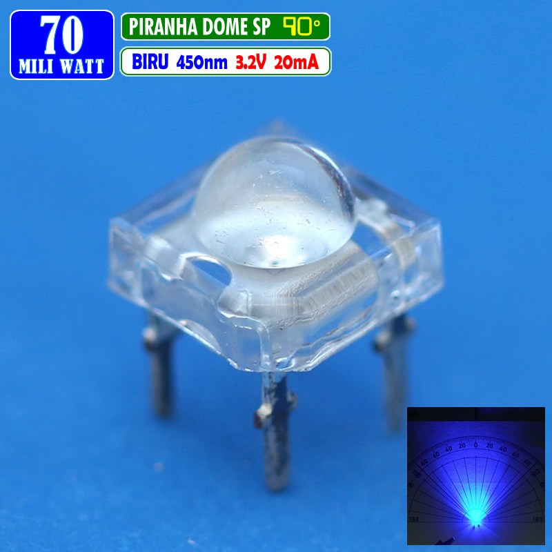 Led Piranha Superflux Dome Biru 450nm 460nm 90 Derajat 5mm Blue 4 Kaki 1500 mcd Satuan