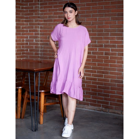 MIDI DRESS POLOS LENGAN PENDEK BAWAHAN RUFFLE BAHAN NYAMAN WARNA CANTIK KEKINIAN