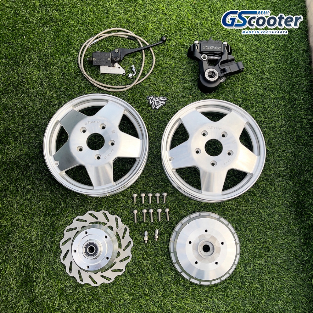 Cakram Vespa PX as besar set dengan Velg Ring 10 Tubeless Star Hexagon GScooter
